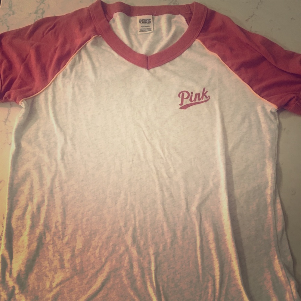 VICTORIA SECRECT PINK BASEBALL TEE